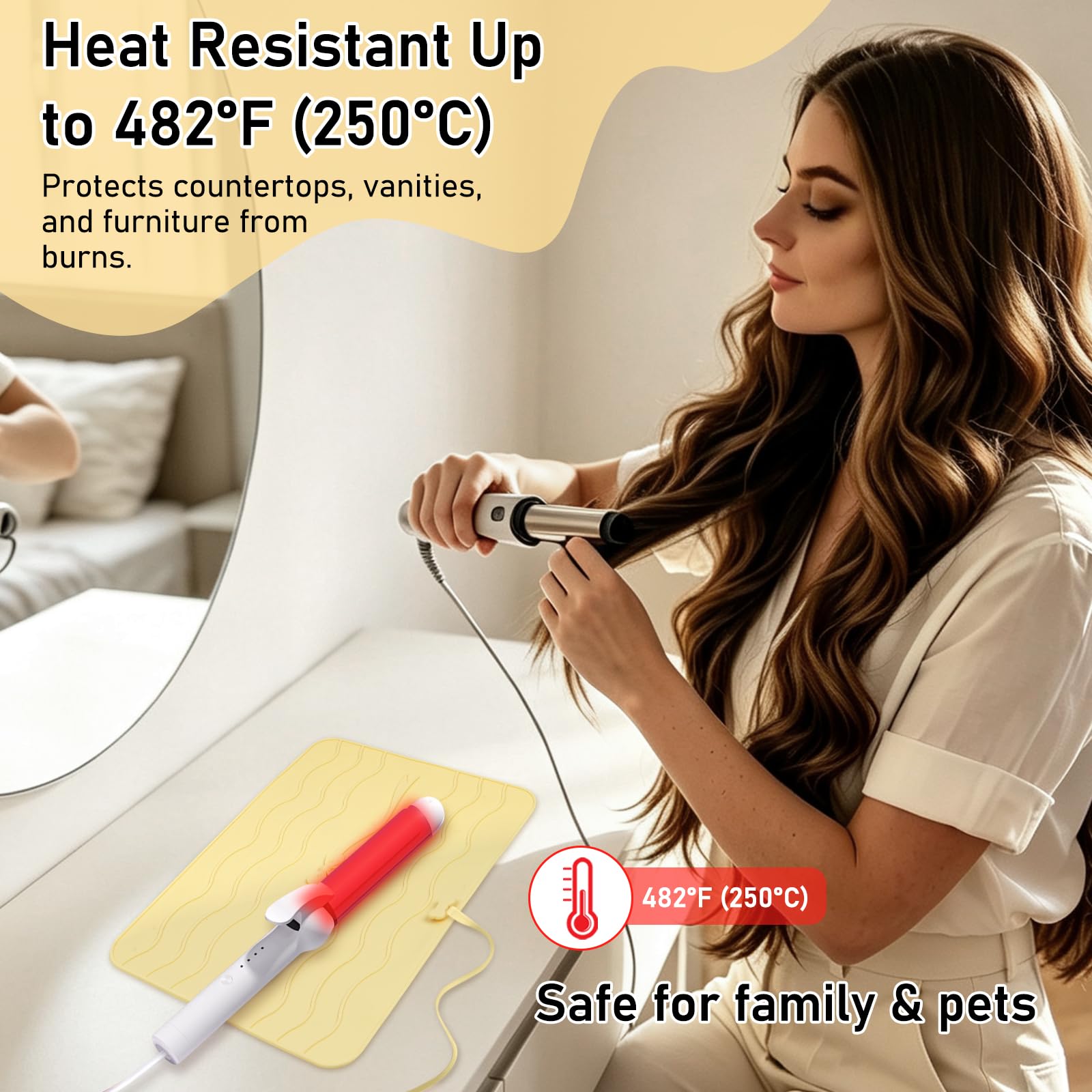 Silicone Mat for Hair Tools, Compatible with Curling Iron &Flat Iron,Yellow — Amazon image 5