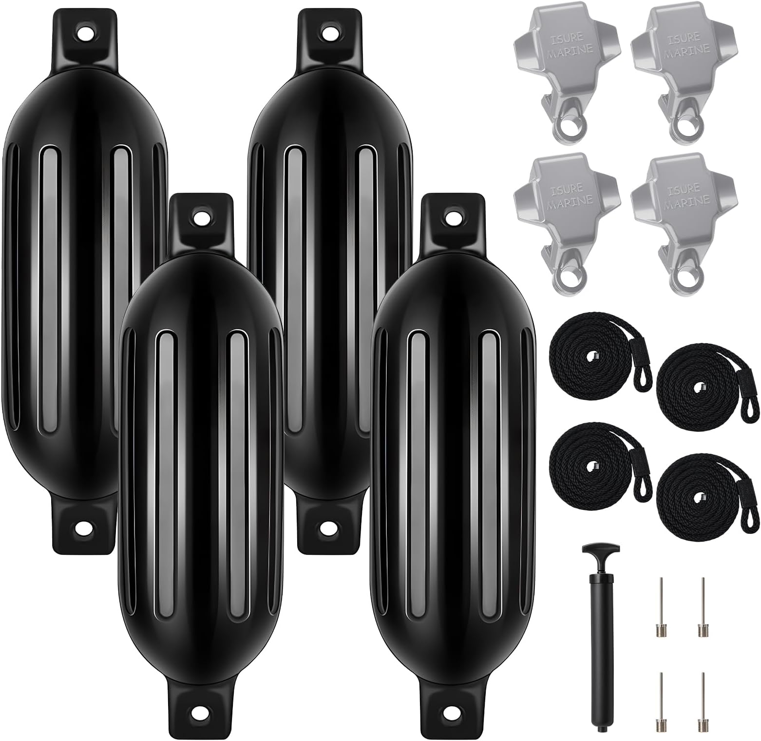DaisyInner 4 Pack Boat Bumper for Docking Inflatable Boat Fenders with 4 Boat Bumper Clips 4 Ropes 1 Pump and 4 Needles for Buoy Pontoon Boat Marina Dock Protector
