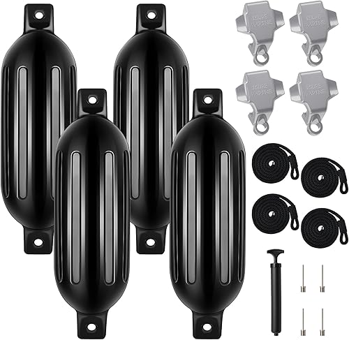 DaisyInner Paquete de 4 defensas de barco para acoplamiento, parachoques inflables de 6.5 x 23 pulgadas con 4 clips de parachoques de barco, 4