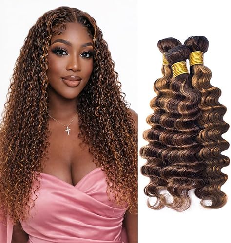 P4/30 Highlight Human Hair Deep Wave Bundles 24 26 28 Inch Brazilian Virgin Hair