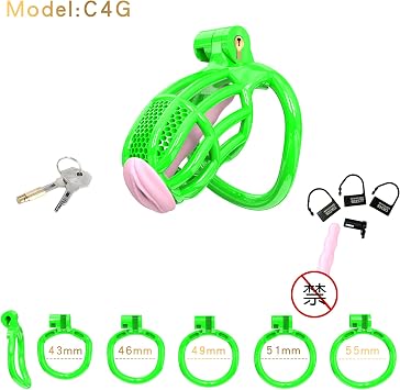 Men's Protective Training Cage - Resin Material-with 5 Different Sizes Ring & Invisible Lock (Fluorescent Green) (C4G)