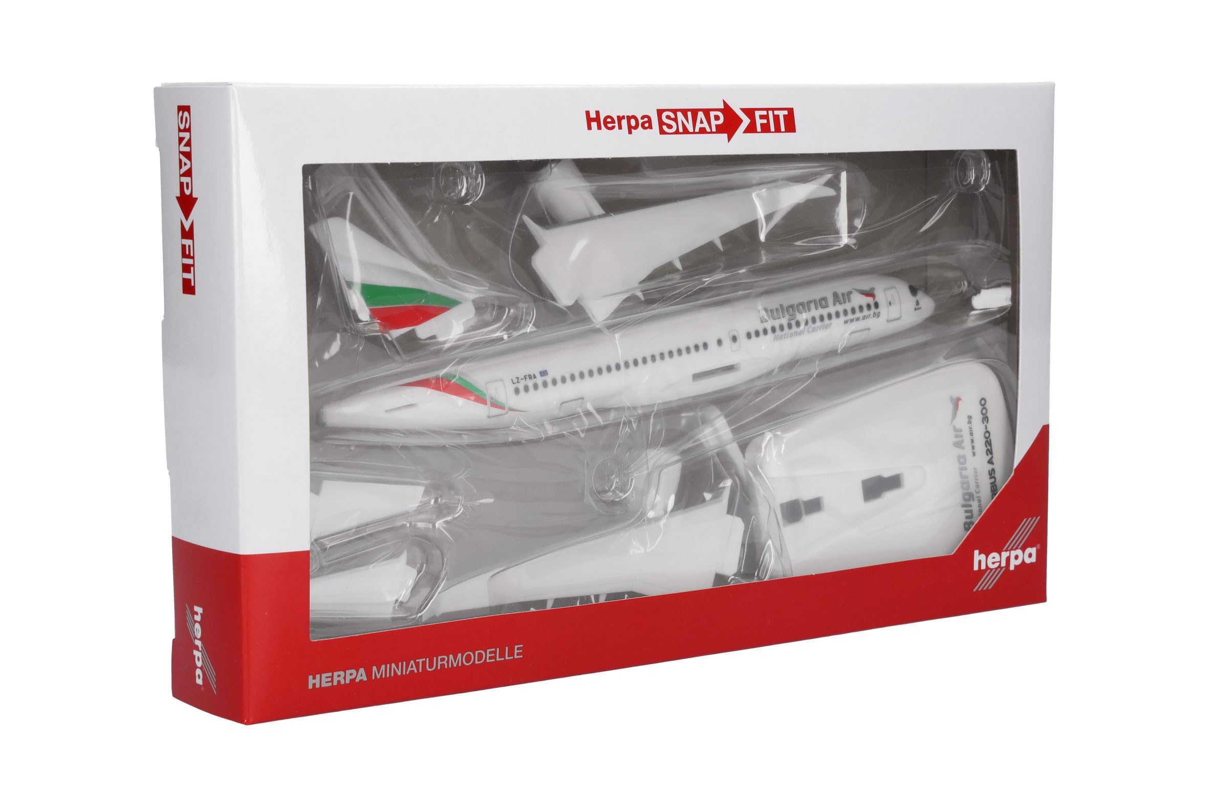 Herpa modello di aereo Bulgaria Air Airbus A220-300, in scala 1:200 - Snap-Fit, pezzo da collezione, miniatura deco, statuetta con supporto in plastica