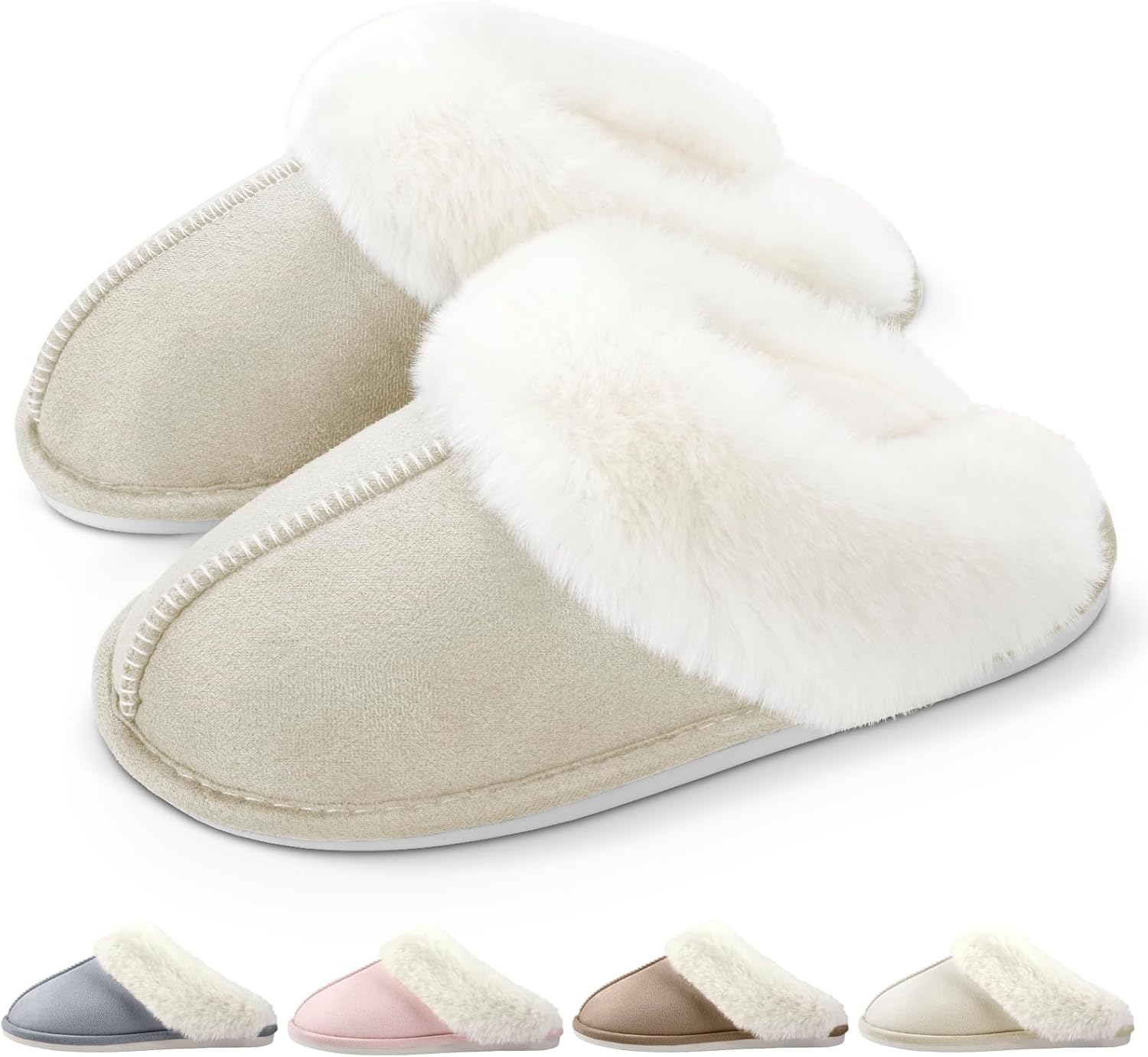 GOEWY Womens Fuzzy Memory Foam Slippers for Women Winter Hoe Slippers Warm Comfy Shoes Indoor Outdoor Suede Platform with Anti-Skid Sole Gift for Women Mom Ladies | Slippers