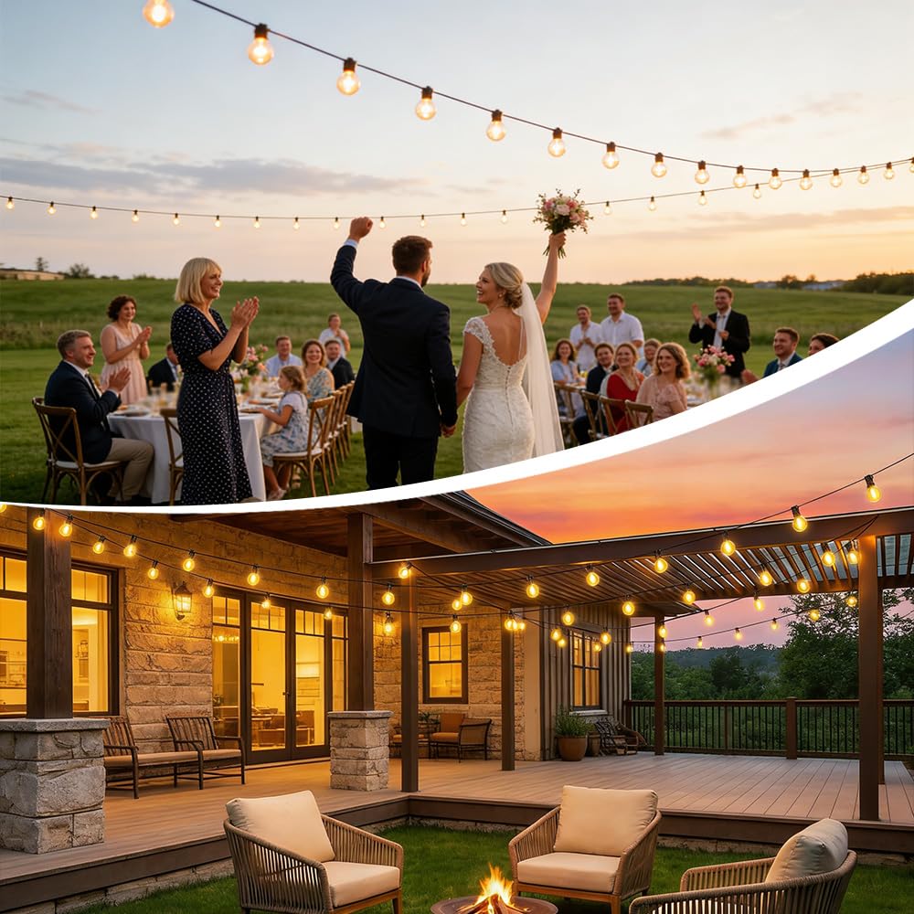 Lichterkette Led Außen Strom 60M - 60+2 G40 Glühbirnen Outdoor Lichterketten mit Timer Fernbedienung Wasserdicht Garten Beleuchtung Außen Innen Dekoration Balkon Hochzeit Party Pavillon