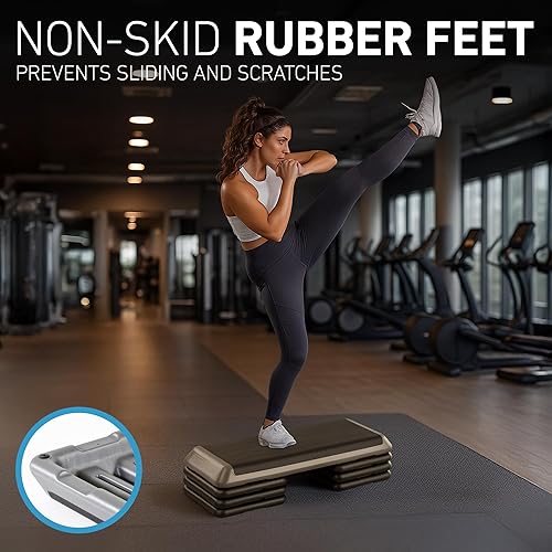 Vista 4 de La Plataforma de Ejercicio STEP Original, Escalón de Tamaño de Gimnasio para Ejercicio en Casa con 4 Elevadores Apilables para Ajustes de Altura