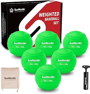 6 Pack Weighted Baseballs Set (16 oz) - Weighted Baseballs for Hitting Training & Improved Power - Pitching Training Baseball for All Skill Levels