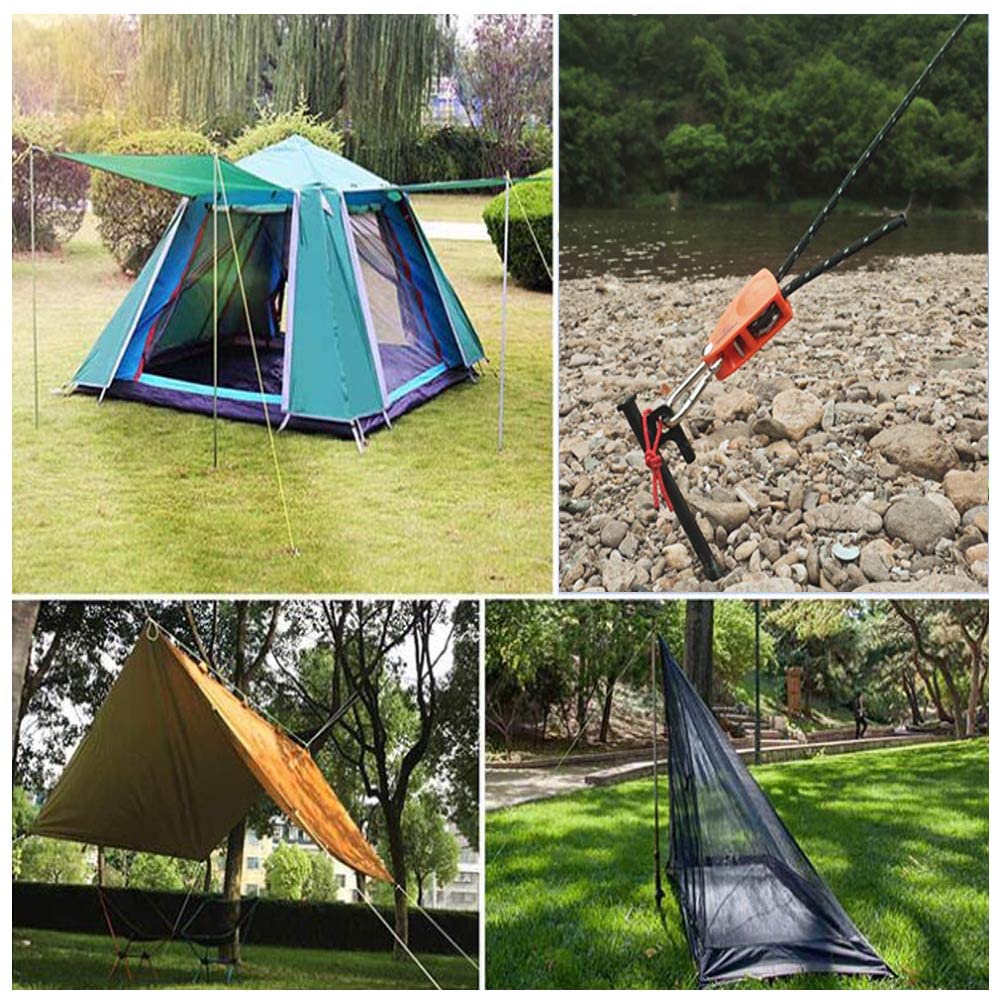 6 Pezzi Corda Tenda Riflettente Corda Tenda Campeggio 4m x 5mm Corda Tiranti Tende Corda Tenda Nera con Tenditore Regolabile per Tenda da Campeggio all'aperto