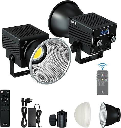 Luz de video LED bicolor, iluminación de salida continua COB portátil de 60 W, CRI96, TLCI97, control de aplicación 2.4GBT, fuente de alimentación