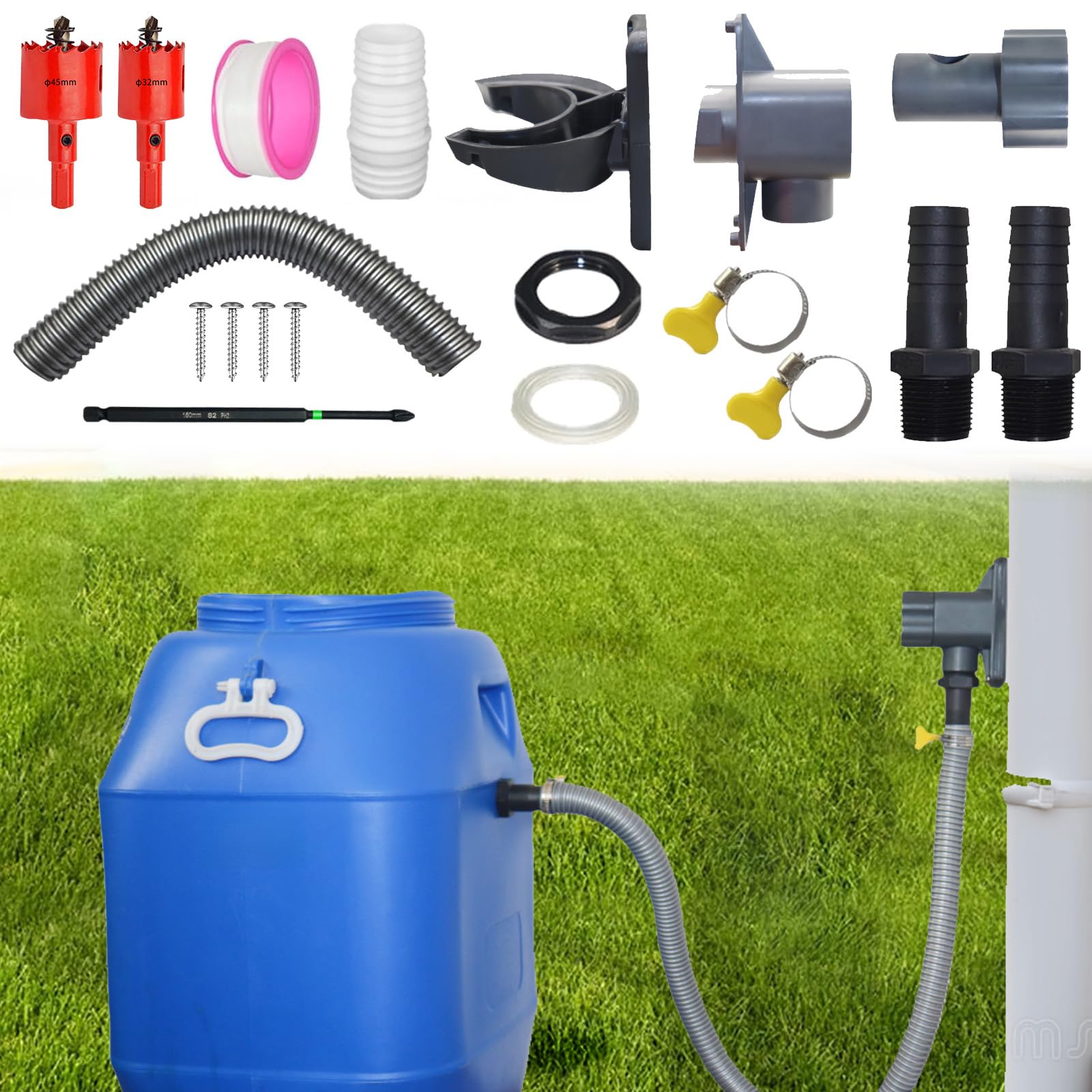 Recuperateur D Eau de Pluie,Collecteur Eau de Pluie 70-110mm,Kit de Raccords pour Tonneaux d'eau de Pluies,Récupérateur Eaus de Pluies pour Toitures,Kit de Raccordement,pour Toitures Jusqu'à 80 m²