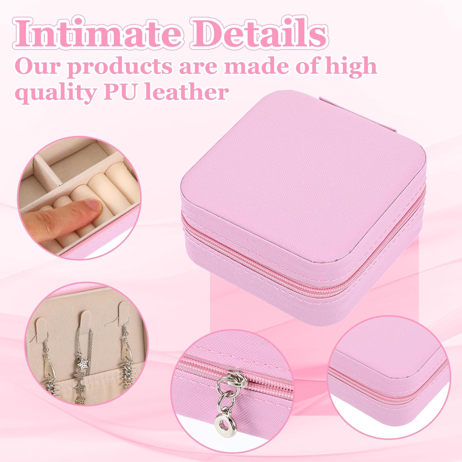 12pcs Mini Travel Jewelry Case,Pink Bridesmaids Proposal Small Jewelry Box Mini Jewelry Organizer,Small PU Leather Portable Storage Box for Rings,Earrings,Necklaces,Pendants,Bracelets