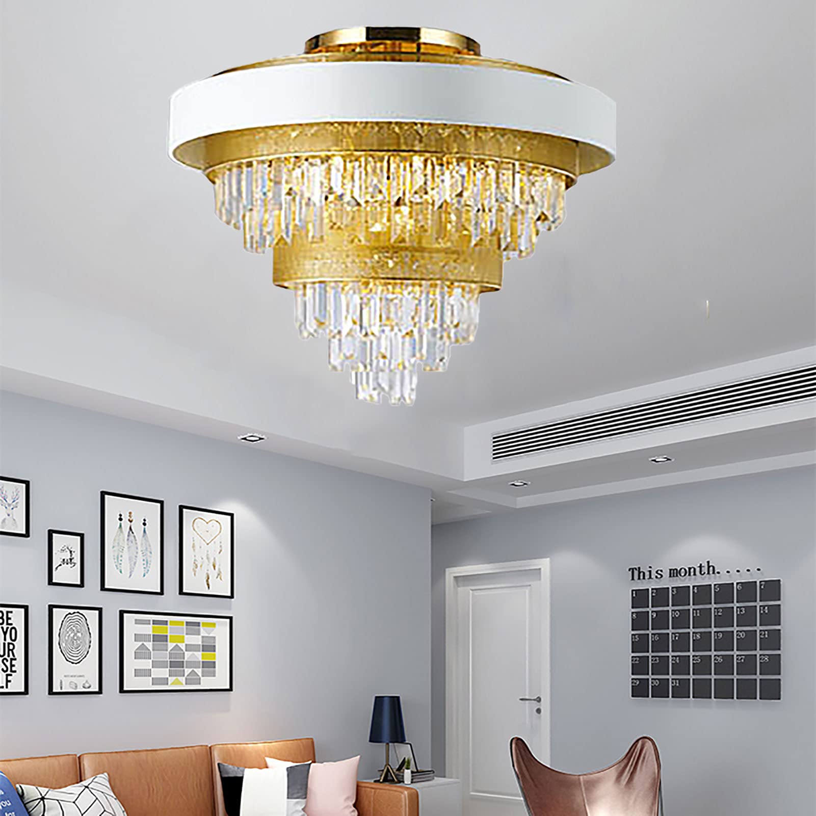 Nowoczesne kryształowe żyrandole sufitowe, przezroczyste kryształowe lampy K9 Flush Mount, elegancka okrągła lampa wisząca LED do salonu, jadalni, sypialni, salonu - biała 62x60cm