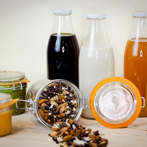 Miniatura 6 de Le Parfait Botellas de leche de vidrio francés con logotipo impreso de 1.890 in tapa hermética de metal giratorio  Se utiliza para batidos, botellas