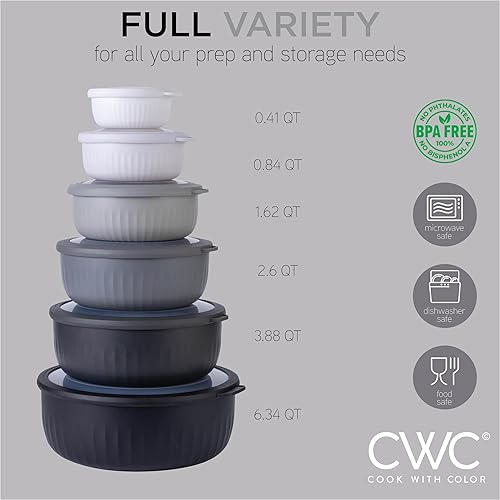 Vista 334 de COOK WITH COLOR - Juego de tazones de preparación profundos con tapas, para mezclar, de plástico, pequeños y apilables (color rosa/gris)