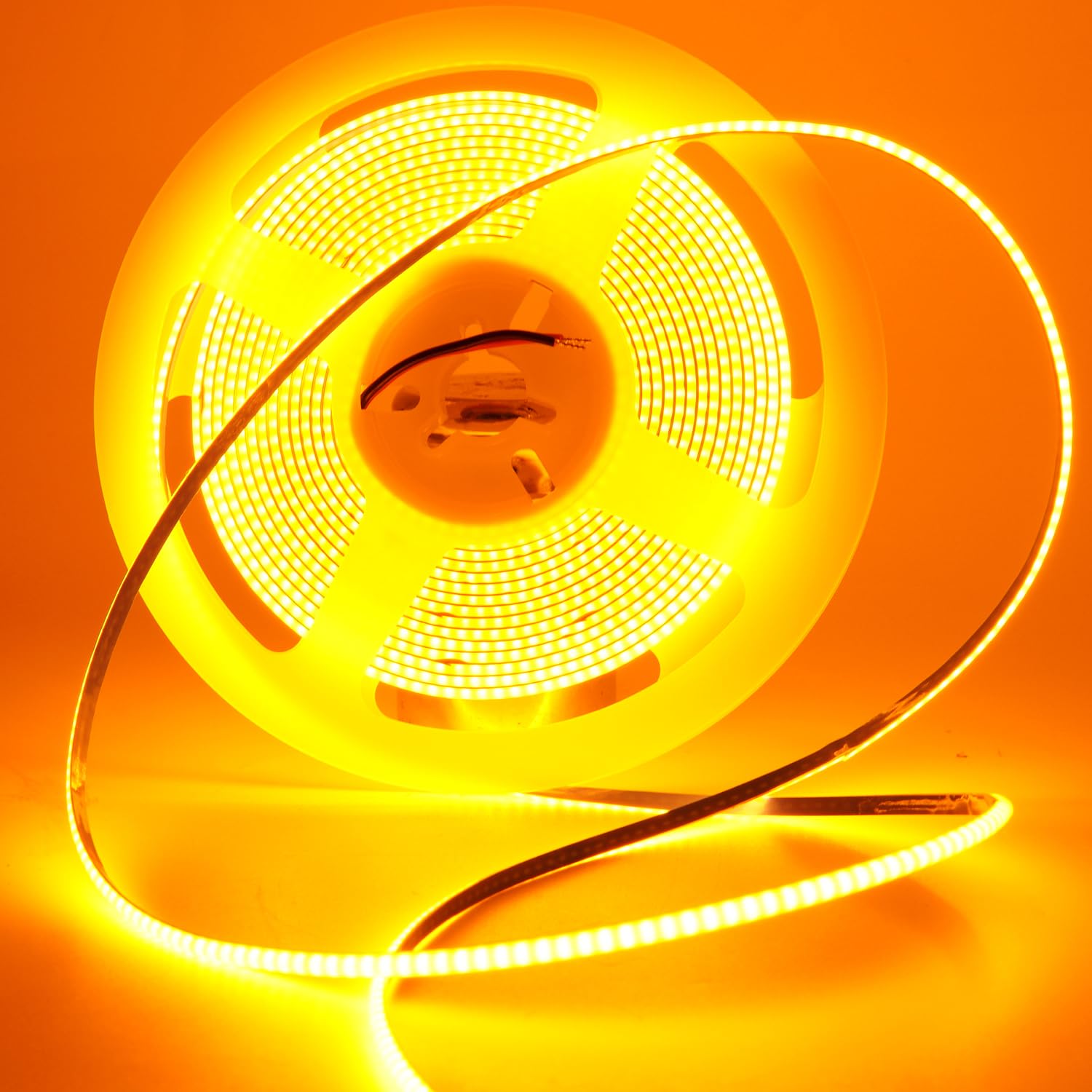LumiyaHalo Yellow COB LED Strip Light, 24V 3mm Narrow Width, 400LEDs/M, CRI>90, Dotless Uniform Flexible Tape for Bedroom, Under Cabinet Lighting (DC24V, Yellow)