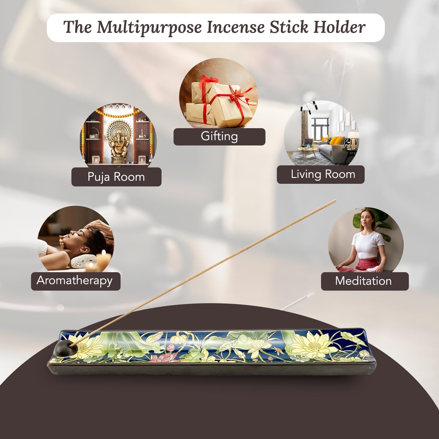 Ekhasa Ceramic Agarbatti Stand with Ash Catcher | Incense Stick Holder Agarbati Stand | Oothupathi Agarbati Agarbathi Udbatti Dhoop Agarbattee Agarbakthi Pathi Stand for Pooja with Ash Collector