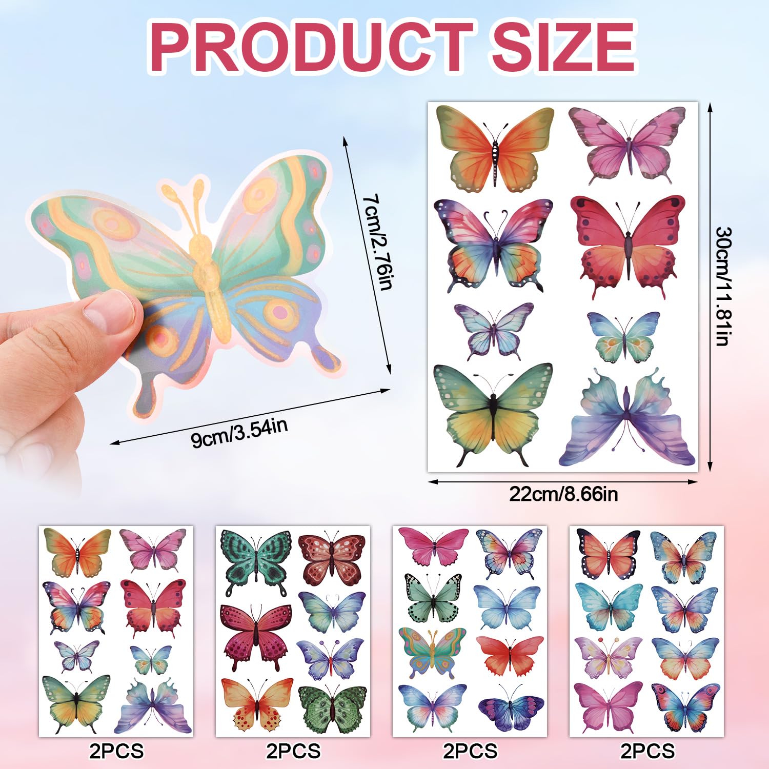 8 Sheets Butterfly Wall Stickers, Peel and Stick Large Wall Decals, Art Murals for Kids Baby Nursery Decoration - Image 2