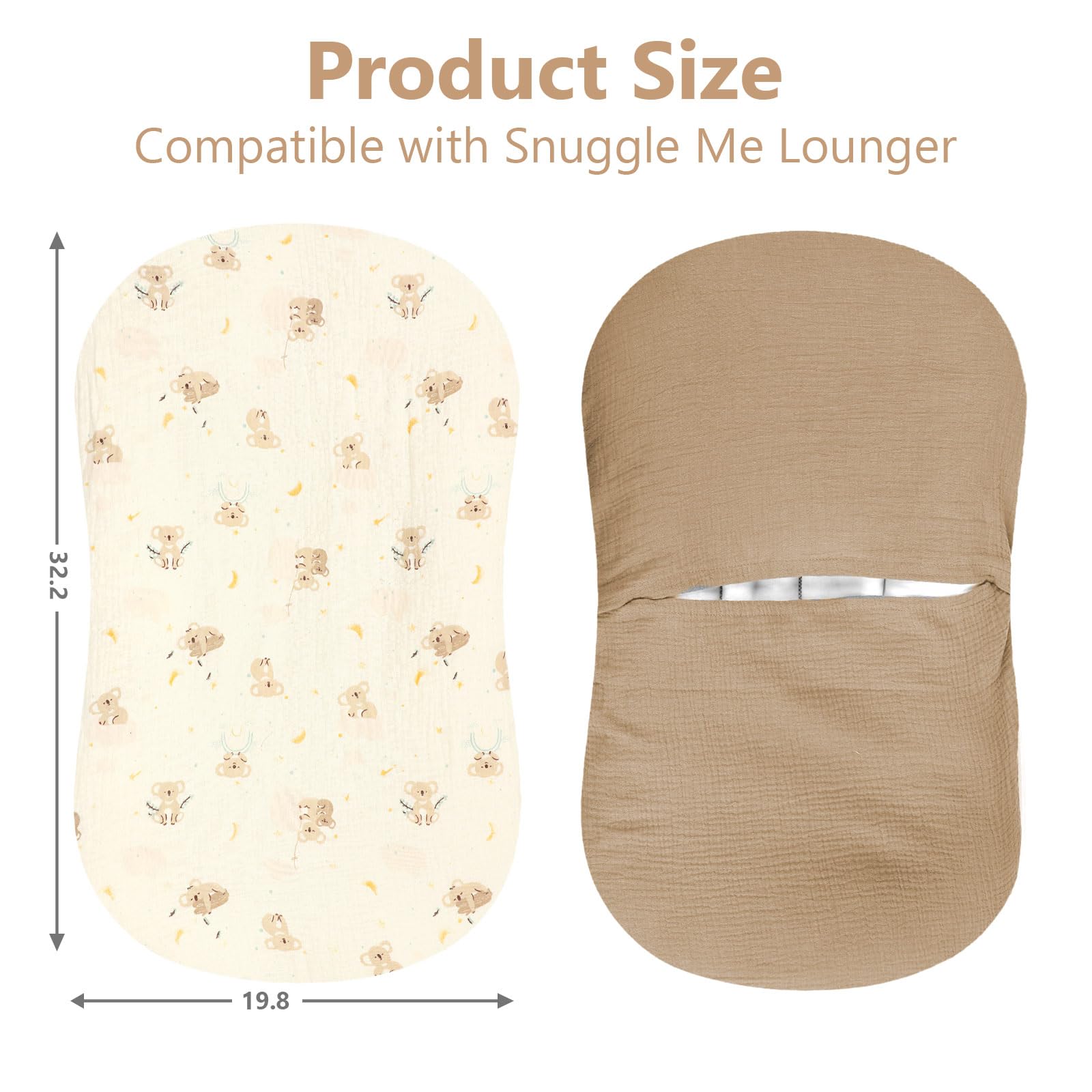 Pea Pod Muslin Baby Lounger Cover 2 Pack Cotton Slipcover, Soft Breathable Infant Lounger Covers Only for Newborn Baby Nest Lounger Sheets for Cozy Naps 0-12 Months?Koala)