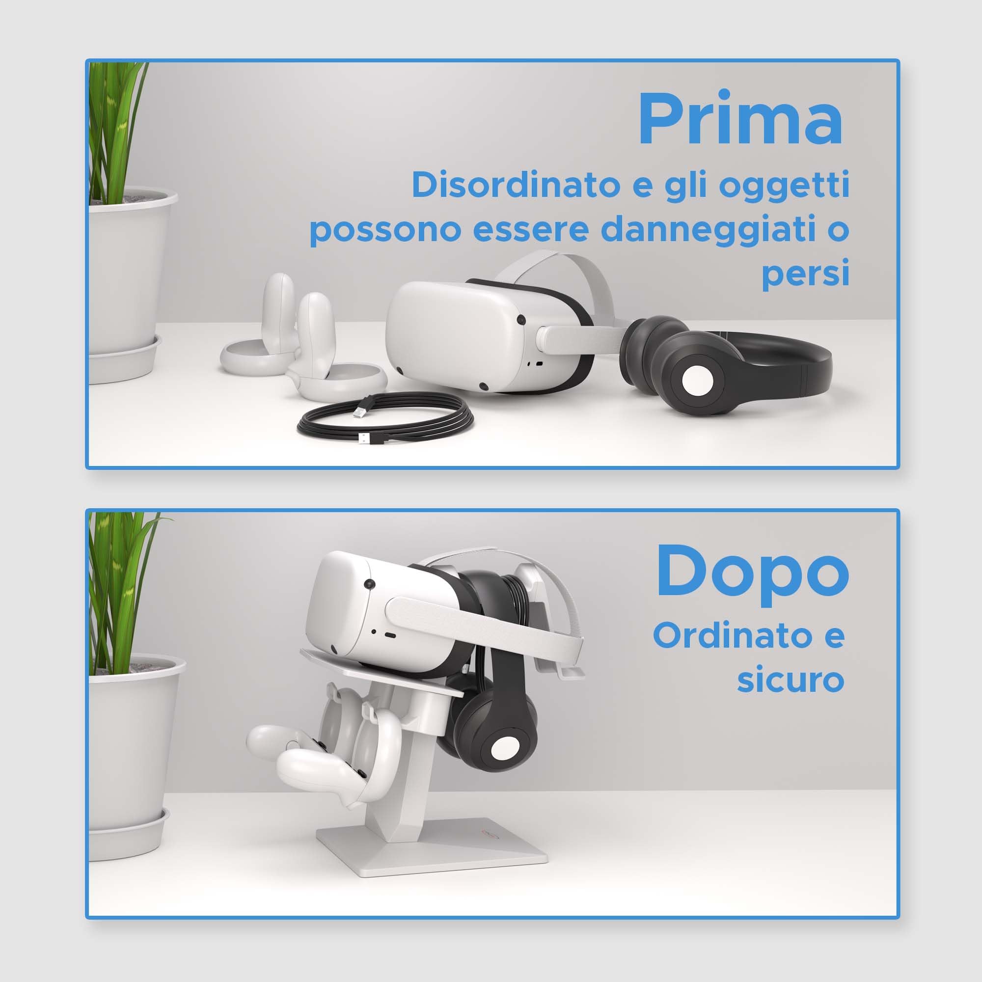 Digicharge Supporto per PS VR 2 PSVR2 Sony Playstation VR2/Meta Quest 2/Quest 1/Rift S/Valve Index/HP Reverb G2/PICO 4 VR Display Mount Station per cuffie e controller touch