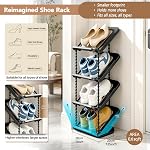 2 Sac à chaussures étroite en pente 5 Niveaux - Racks de chaussures verticales debout gratuits pour petits espaces et coin, organisateur de rangement de chaussures pour entrée, étagère Tall Slim Shoe pour bottes de chaussures - noir