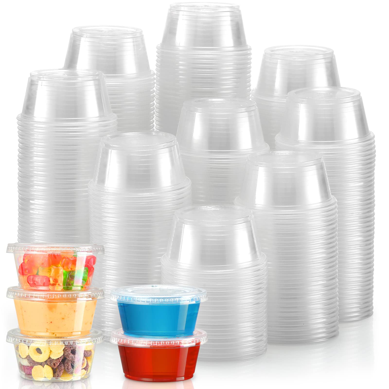 VITEVER [240 Sets - 3.25 oz ] Portion Cups With Lids, Small Plastic Containers with Lids, Airtight and Stackable Souffle Cups, Jello Shot Cups, Sauce