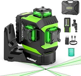 Huepar 3x360 Laser Level with Auto-Tracking Motorized Base, Remote Receiver Control, ±1/13" Precision, 8Hr Battery for Solo Framing & Tiling