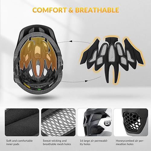 Miniatura 9 de ROCKBROS Casco de bicicleta para niños, ajustable, desmontable, de cara completa, para bicicleta, patineta, scooter, equipo de protección