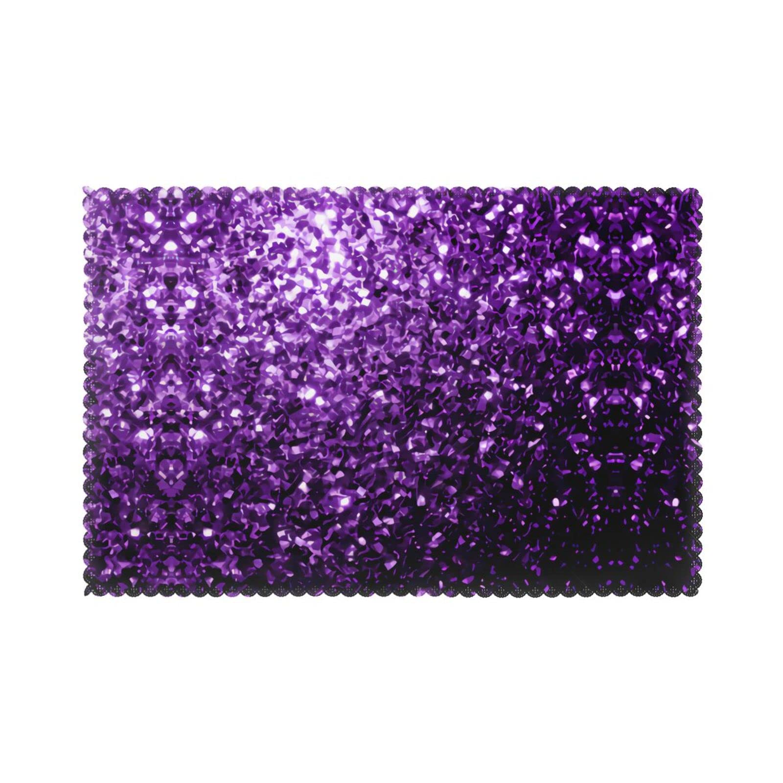 Beautiful Purple Glitter Placemats Sets Of 6, Washable Place Mats,Non-Slip,Heat Resistant Table Mats,Coaster For Dining Table