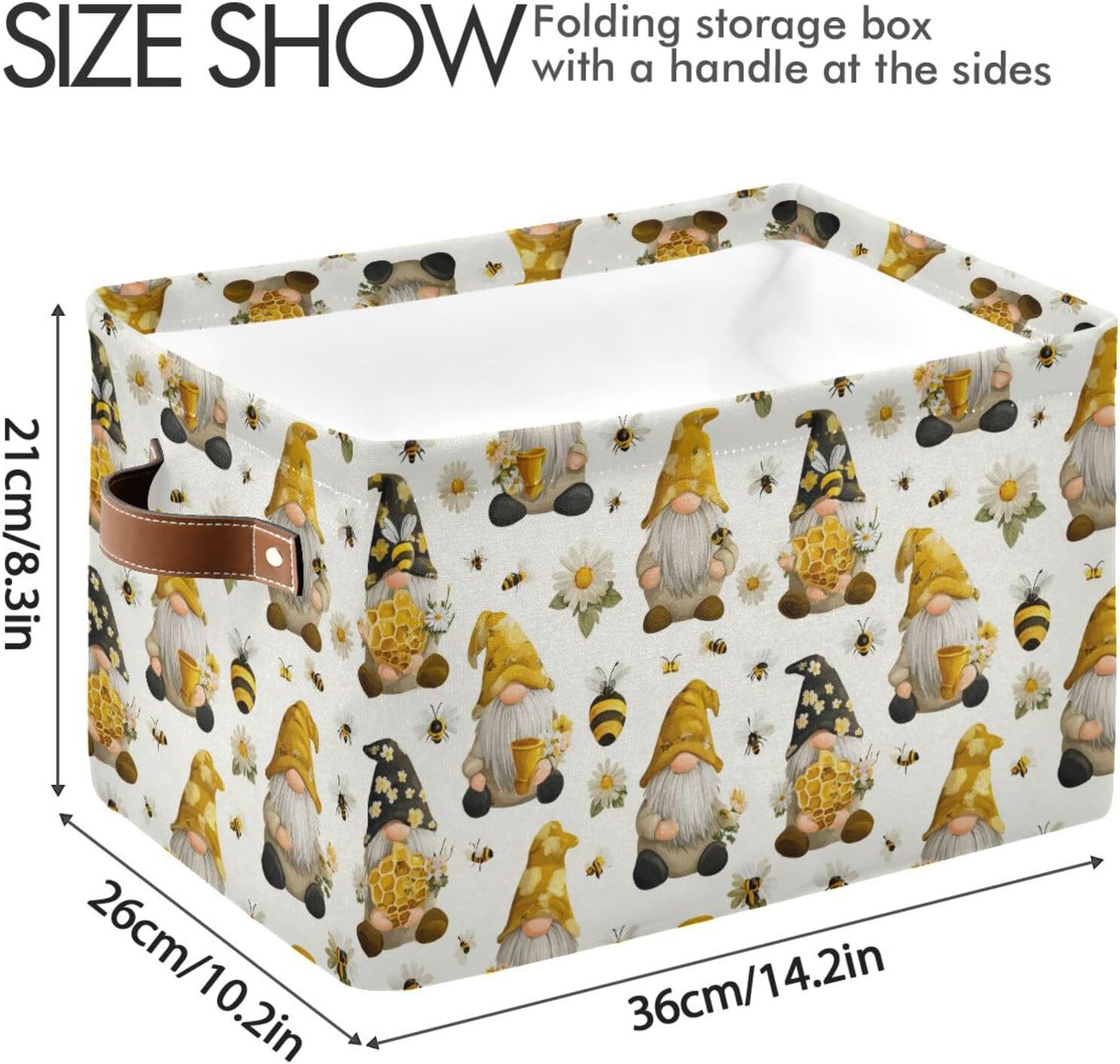 Wusikd Dwarf Bee Storage Basket Set of 1 Large Fabric Storage Basket Bins Box Cube with Handles Collapsible Closet Shelf Clothes Organizer Basket for Nursery Bedroom image 4
