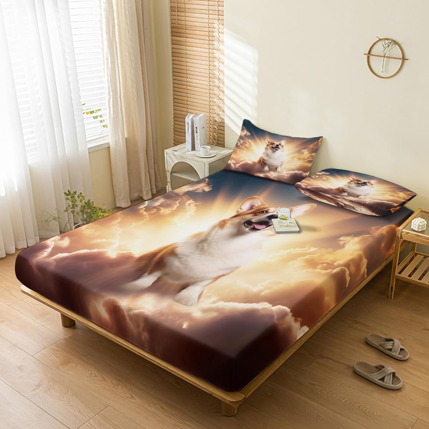 Shih Tzu Sheets California King Size, Dog Puppy Bed Sheets & Bedroom Decor, Cute Colourful Pet Bedding Set 4 Piece - 14 Inch Deep Pocket Fitted Sheet,1 Flat Sheet, 2 Pillowcases, Microfiber