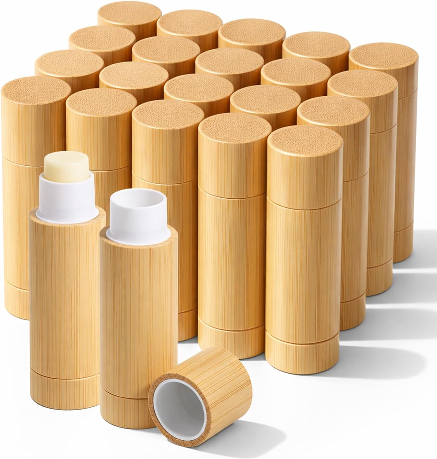 24 Pcs Bamboo Empty Lipstick Tubes, 5g Refillable DIY Lip Balm Tube Containers with Rotable Plastic Inner, Empty Cardboard-Lipstick Tubes for Women Lipstick, Deodorant, Solid Perfume, Makeup
