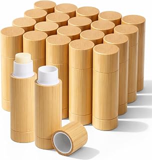 24 Pcs Bamboo Empty Lipstick Tubes, 5g Refillable DIY Lip Balm Tube Containers with Rotable Plastic Inner, Empty Cardboard-Lipstick Tubes for Women Lipstick, Deodorant, Solid Perfume, Makeup