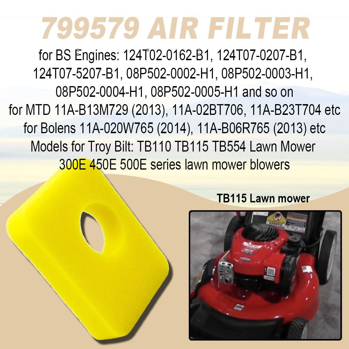 799579 595660 Filtr powietrza do BS 590581 08P502 08P602 09P602 09P702 09P000 08P000 300E 450E 500E 550EX dla Troy Bilt TB1100 TB111 5 TB554 do 30-183 4248 5434 kosiarki do trawy
