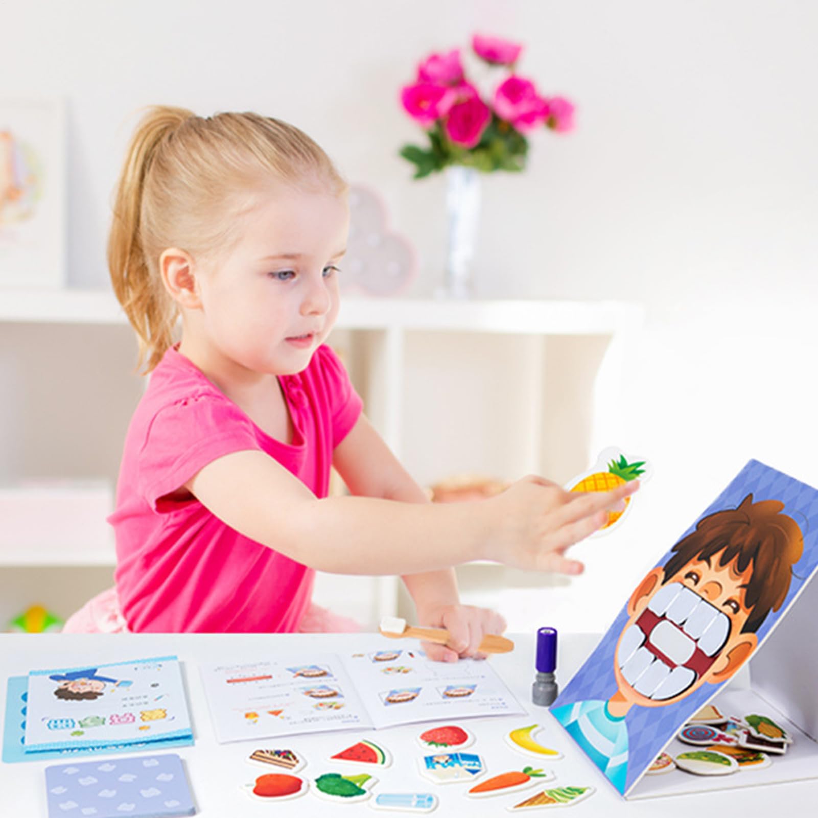 Kit éducatif Dentaire - Cartes de défense Dentaire, modèle de Dents avec Brosse, kit d'apprentissage d'hygiène bucco-Dentaire | Ressource d'apprentissage Interactive dentistes garçons et