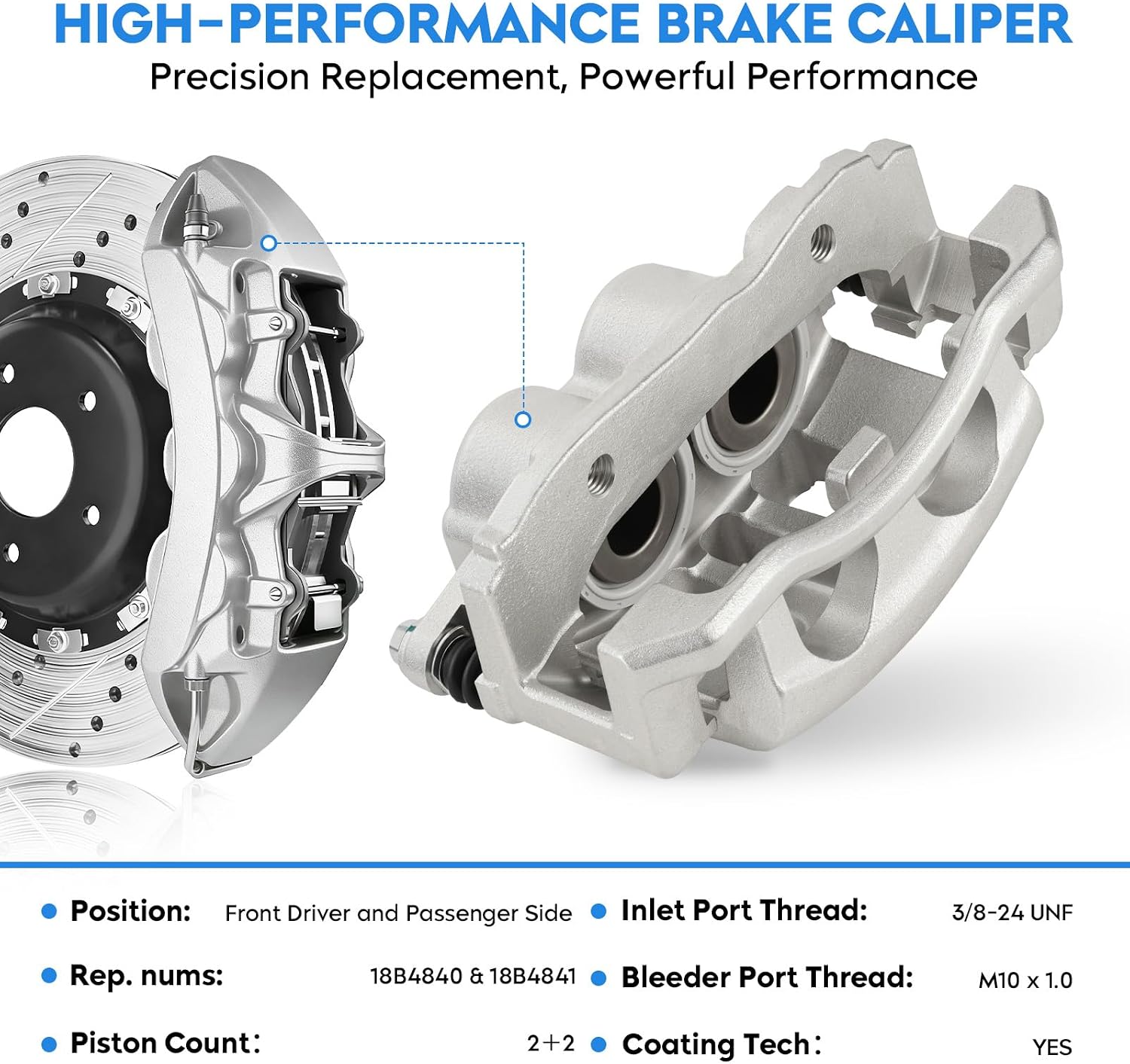 Front Disc Brake Calipers for Ford Crown Victoria 2003-2011, for Lincoln Town Car 2003-2011, for Mercury Grand Marquis 2003-2011, Marauder 2003-2004, Replace 18-B4840 18-B4841, 2PCS w/Bracket