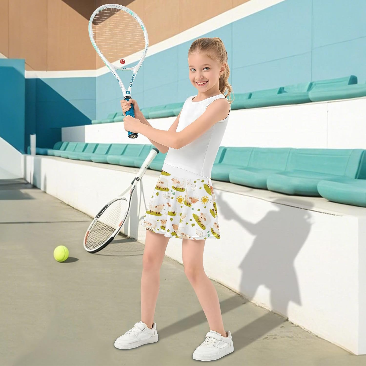visesunny Cute Funny Sheep Girl's Golf Skirt Athletic Tennis Skort Sport Activewear with Double Layer Pockets