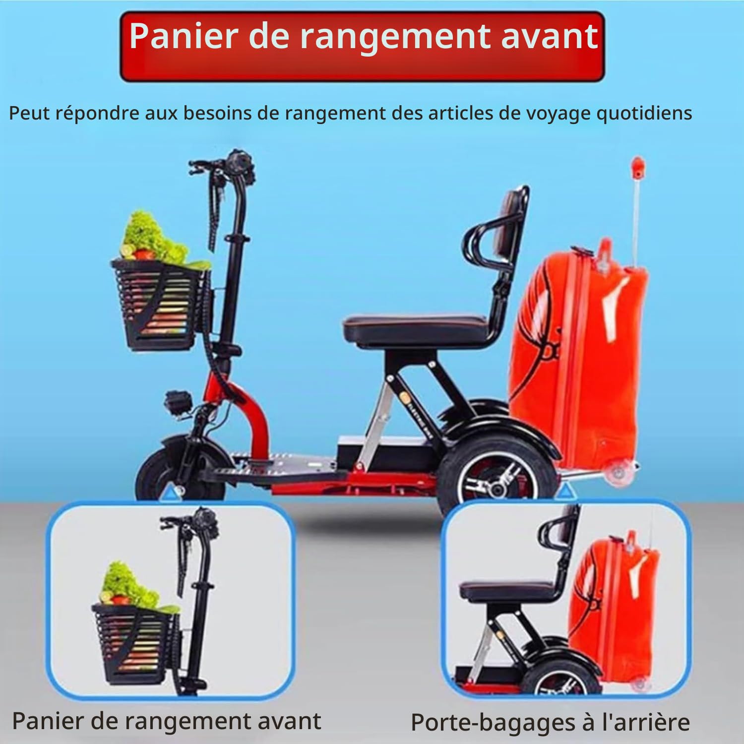 Mobilité éLectronique 3 Roues, Scooter de Mobilité éLectrique Pliable, UltraléGer, Compact, Longue PortéE, Avec Batterie Amovible Une Charge Maximale de 160 Kg