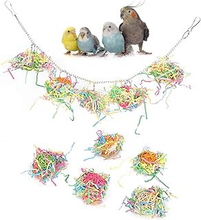 Parrot Shredding Toys, Paper Strips Bird Chew Toy Rattan Ball Bird Shredders Toy Foraging Hanging Toy for Parrot Budgie Parakeet Cockatiel Conure Swings