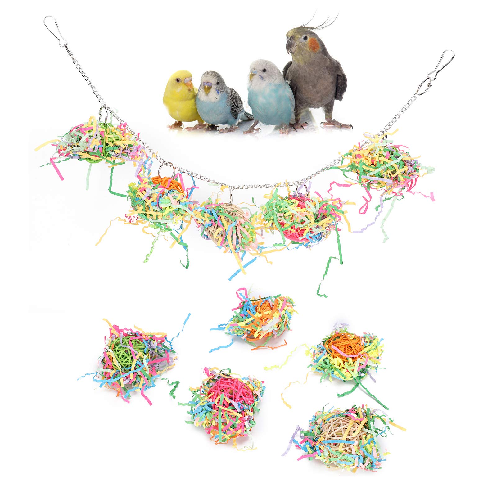 Pssopp [Mixed] Parrot Shredding Toys Paper Strips Bird Chew Toy Rattan Ball Bird Shredders Toy Foraging Hanging Toy For Parrot Budgie Parakeet Cockatiel Conure Swings