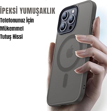 MADNOVA iPhone 14 Pro Max İçin Telefon Kılıfı Magsafe ile Uyumlu Kamera Korumalı Mat Şeffaf Görünümlü Telefon Kılıfı (Gri)