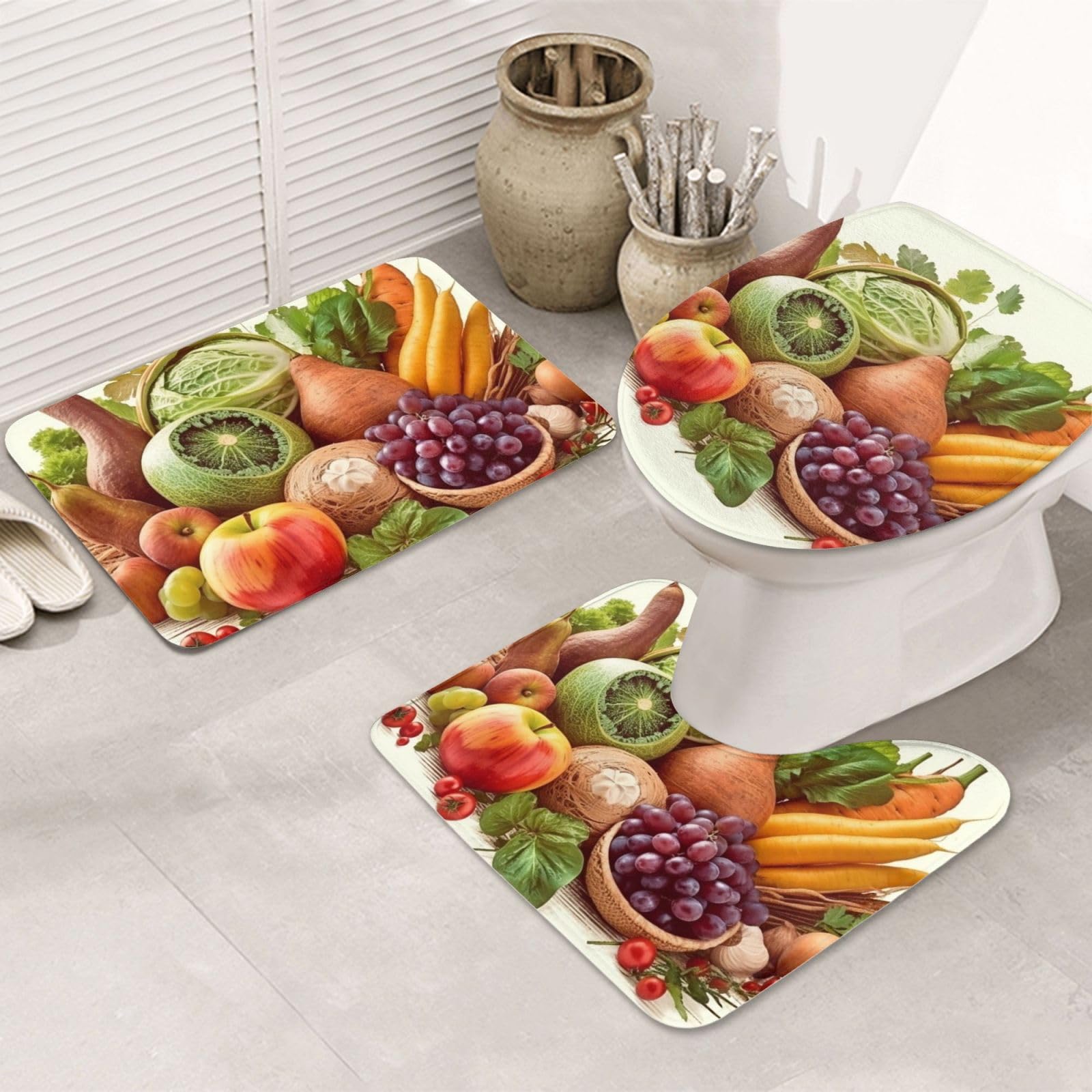 Tapis de salle de bain d'une douceur exceptionnelle et set WC assorti lavable