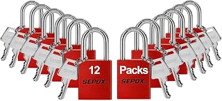 SEPOX® 12-Pack Heavy Duty Anti-Rust Padlocks – 1-1/2" Aluminum Body, Long Shackle, Keyed Alike (18 Keys Total) – Red