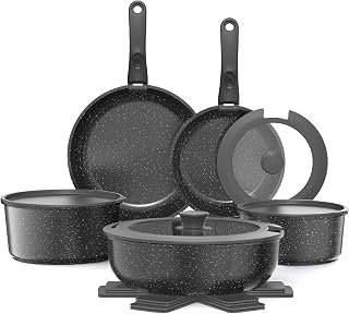 YASHE 15-teiliges Kochgeschirrset, Induktion, ungiftig, PTFE- und PFAS-frei