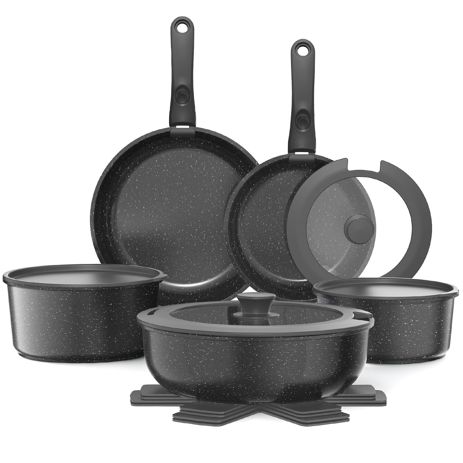 YASHE 15Pcs Nonstick Pots and Pans Set with Removable Handle, Oven Safe
