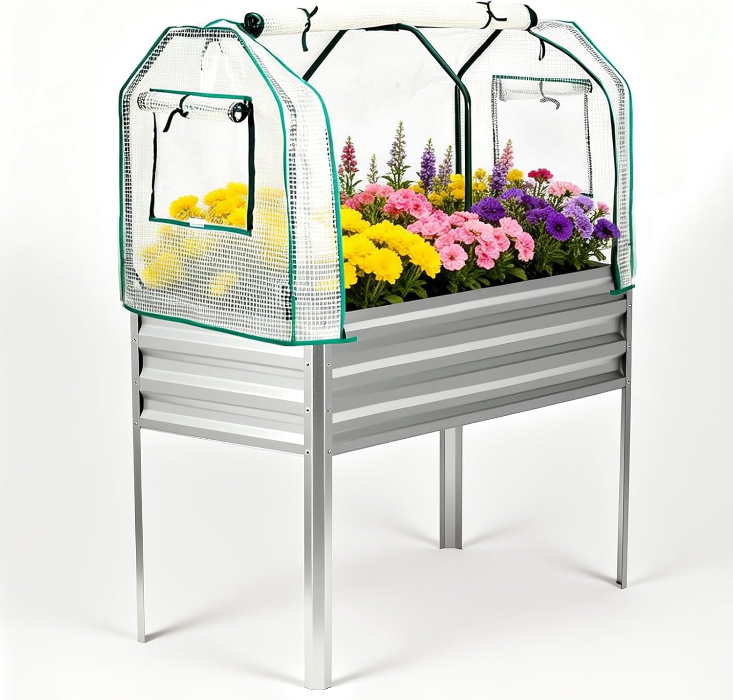 Garvee Large Raised Garden Bed with Cover, 48x24x55 in Galvanized Elevated Planter Box with Legs, 400Lb Capacity for Patio, Balcony, Yard