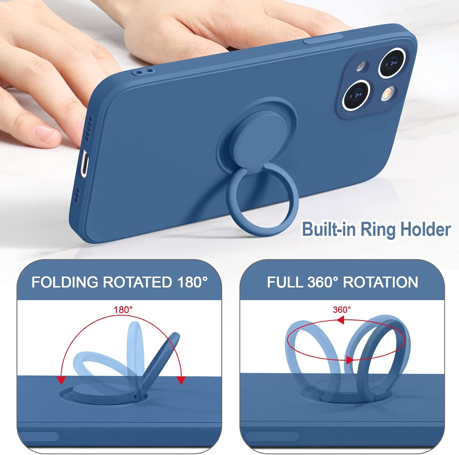 Hython for iPhone 13 Case with Ring Stand [360°Rotatable Ring Holder Magnetic Kickstand] [Support Car Mount] Slim Soft Rubber Shockproof Protective Phone Case Cover for Women Men, Denim Blue - Image 4