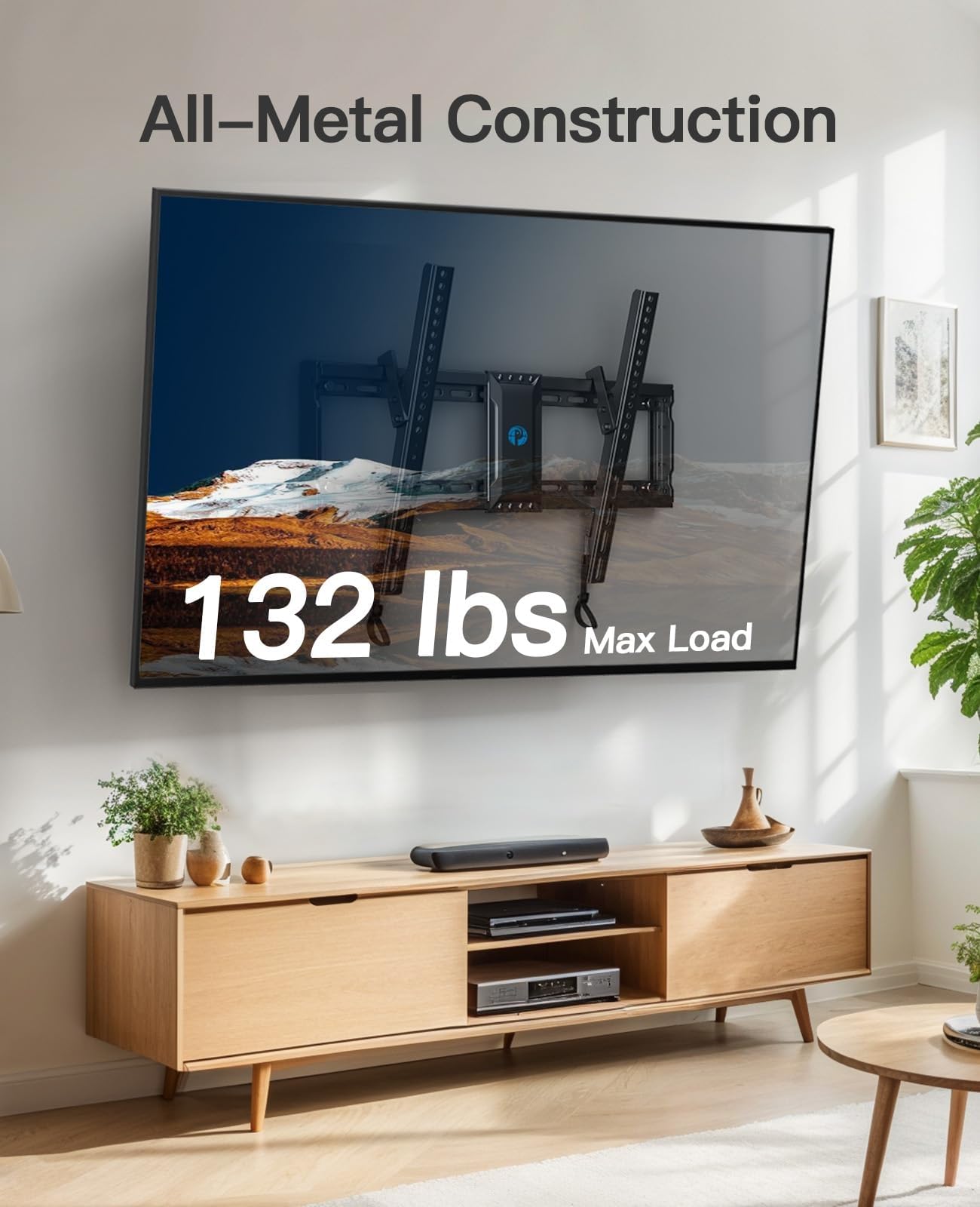 Pipishell Supporto da parete inclinabile per TV piatti o curvi da 37″-82″ fino a 59,9 kg, VESA max 600x400mm, Staffa TV per montaggio a parete con serrature a tirante, Staffa di montaggio TV per perni