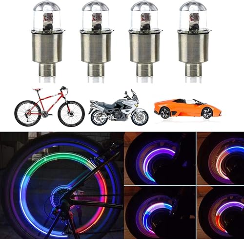 Miniatura 7 de 4 luces LED para rueda de bicicleta, tapones para válvulas de neumáticos de automóvil, tapas de vástagos de bicicleta, motocicleta, impermeable,