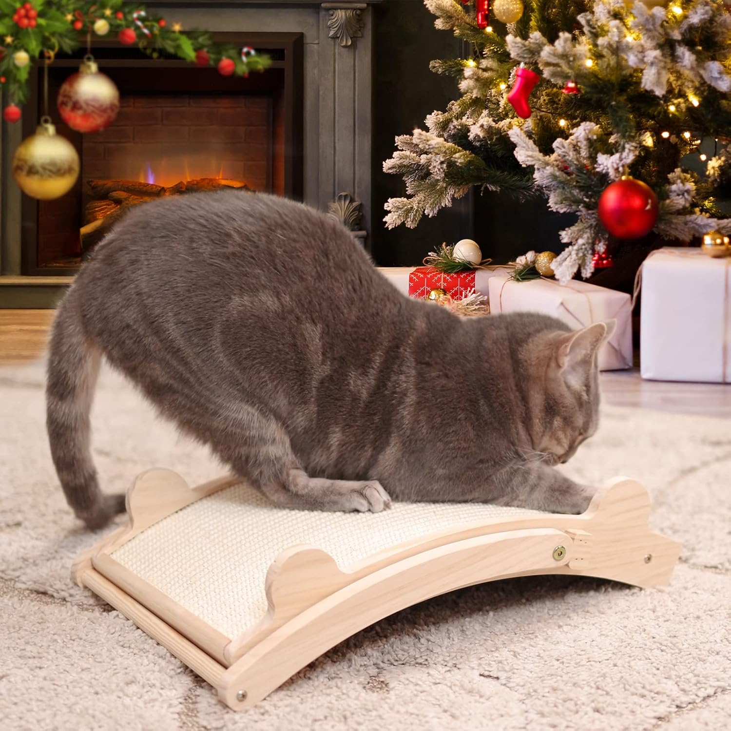 CatRomance Cat Scratcher, Cat Scratching Pad, Double-Sided Cat Scratch Pad with Sisal and Carpet, Durable 3 in 1 Reversible Ramp and Curved Design for Indoor Cats for Furniture Protection : Pet Supplies