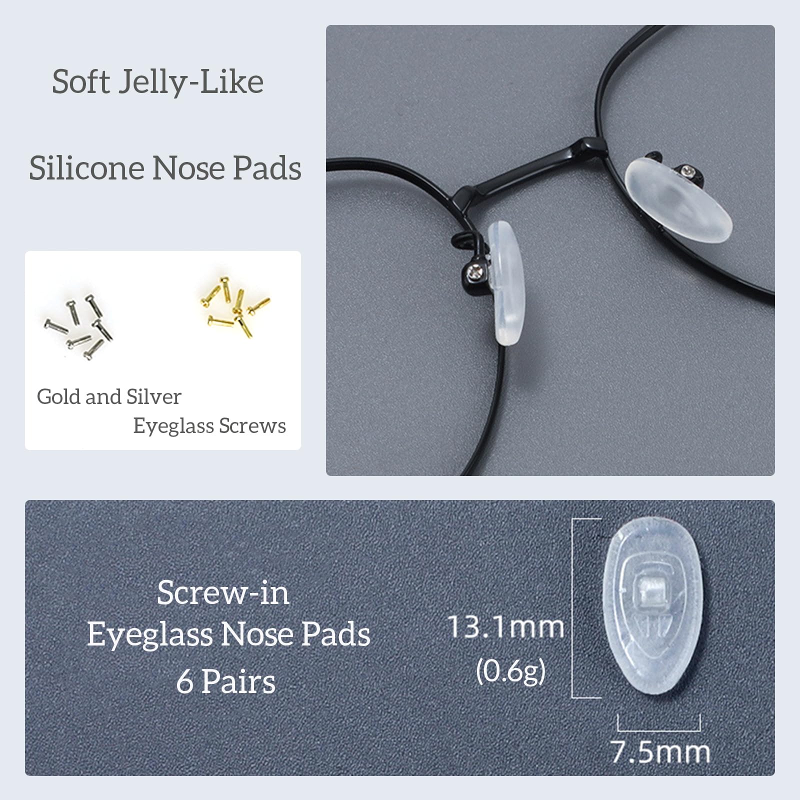Almohadillas de nariz para gafas, 12 pares de almohadillas de nariz de silicona suave similar a la gelatina y cámara de aire, kit de repuesto de almohadillas de nariz para gafas atornilladas