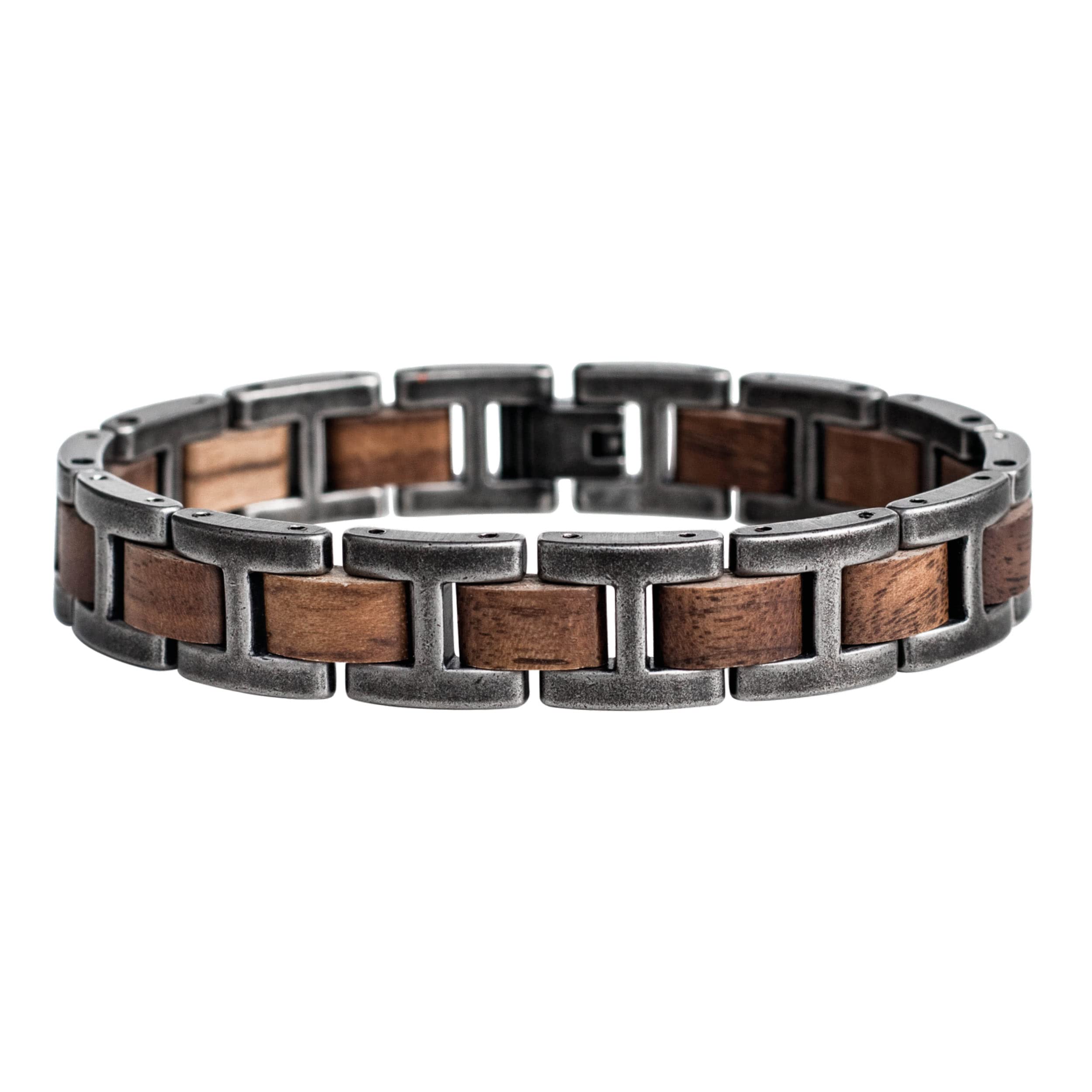 HOLZKERN Herren-Armband Edelstahl mit Holz Acoustic Walnuss/Antik-Silberfarben
